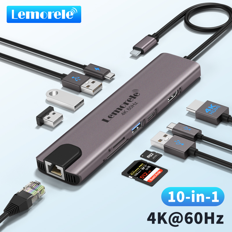 Usb Hub Type C - Lemorele 10-in-1-USB-C-HUB-Dockingstation, Typ-C-Adapter, 4K bei 60