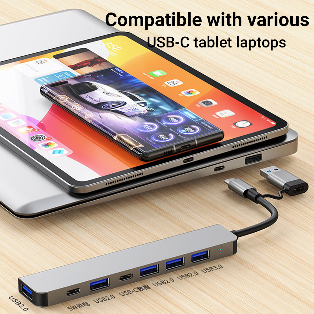 Tablet Accessories For Students - 7-in-1 Dual-Head USB-C & USB Dockingstation