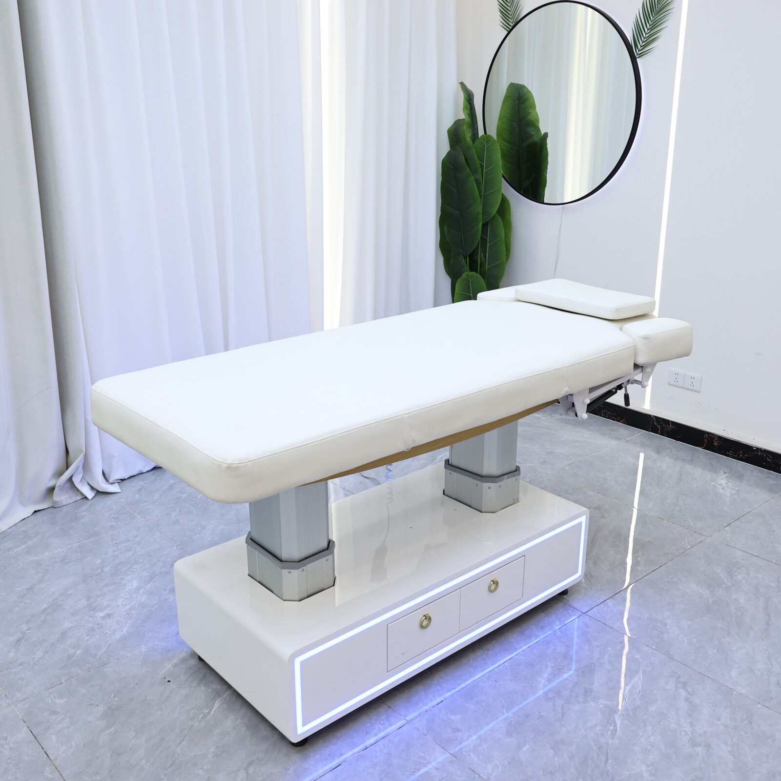 Massage Table Accessories Uk - Elektrisch verstellbare, weiße Kosmetikliege, Hydrotherapie-Behandlungsliege, Massagetisch,