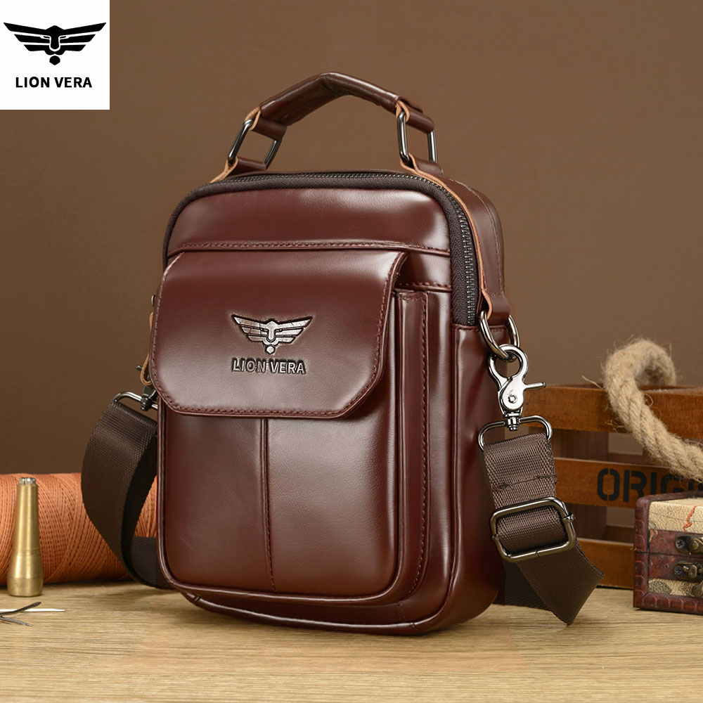 Tablet Shoulder Bag - LION VERA Herren-Umhängetasche aus echtem Leder,
